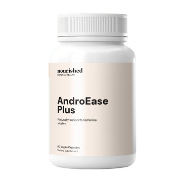AndroEase Plus supplement bottle for PCOS support by nourished — hormonal balance and androgen management